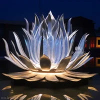 Stainless Steel Lotus Sculpture With Light