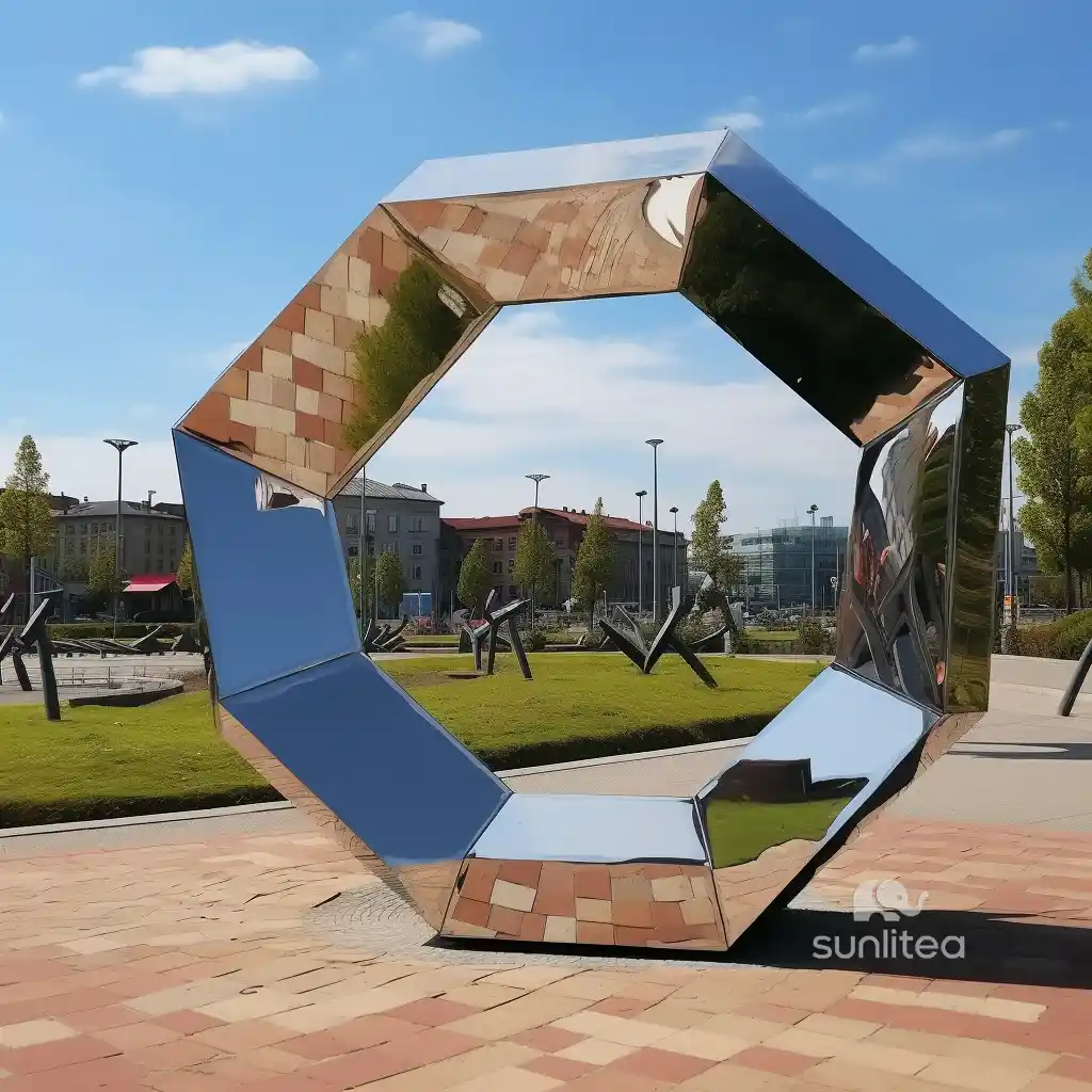 Stainless Steel Mirror Geometric Ring Sculpture
