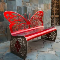 Stainless Steel Red Butterfly Park Bench
