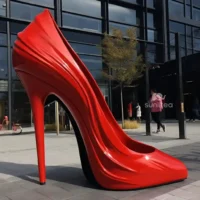 Stainless Steel Red High Heel Shoe Art Sculpture