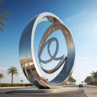 Urban Large Metal Circle Sculpture On Stand