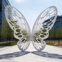 White Butterfly Wings Sculpture Metal Decor Garden