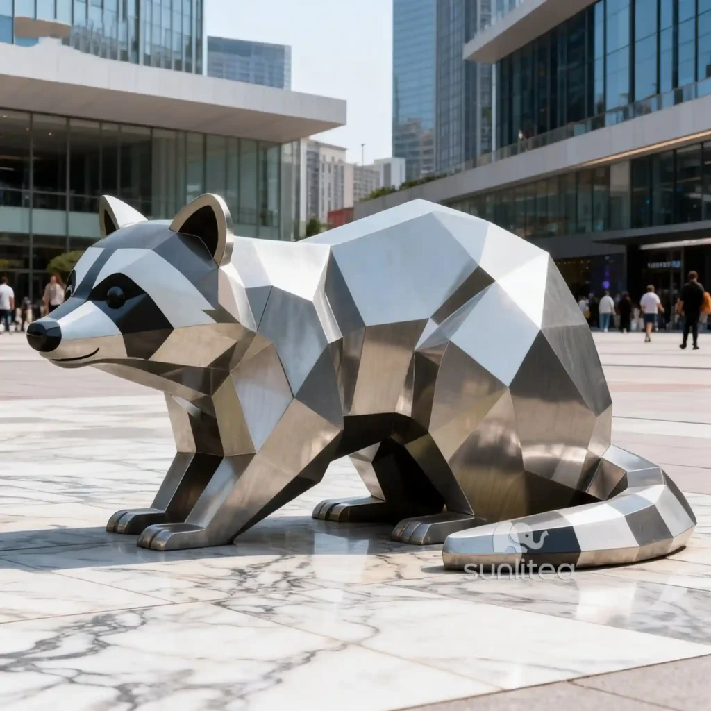 3D Stainless Steel Raccoon Sculpture