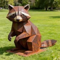 Corten Steel Geometric Racoon Statue