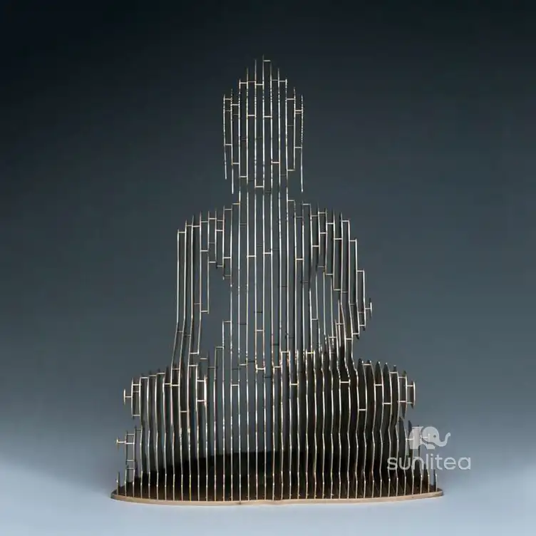 Disappearing Sliced Metal Buddha Sculpture