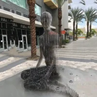 Disappearing Sliced Metal Woman Figure Sculpture