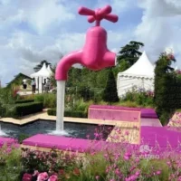 Outdoor Metal Large Pink Faucet Water Fountain Sculpture