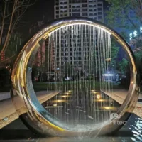 Outdoor Metal Mirror Circle Fountain With Light