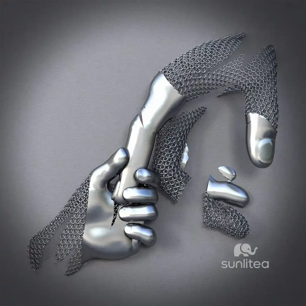 Stainless Steel Big Hand and Little Hand Sculpture
