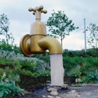 Stainless Steel Golden Floating Faucet Fountain Sculpture