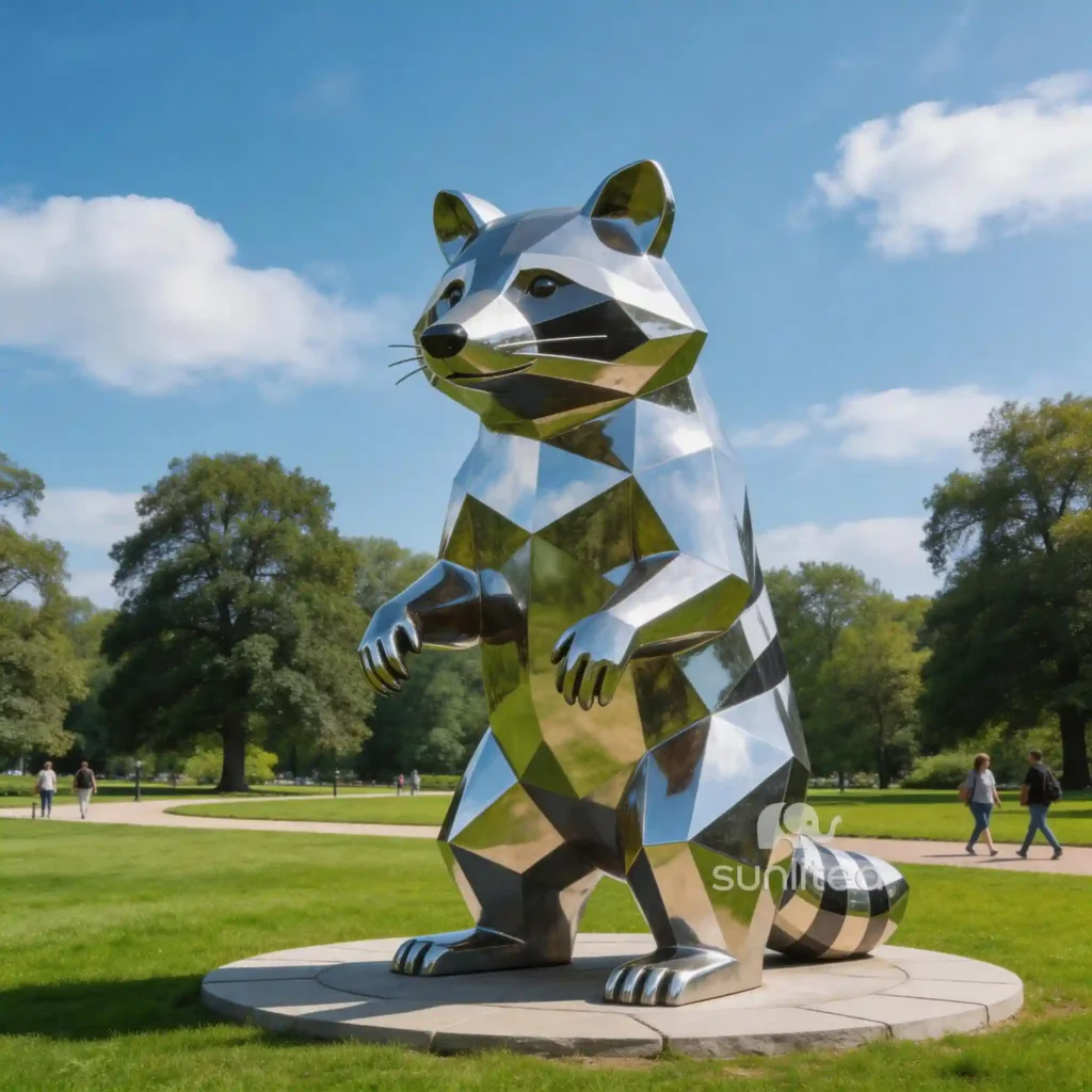 Stainless Steel Raccoon Yard Ornaments Statue