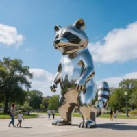 Standing Raccoon Garden Statue