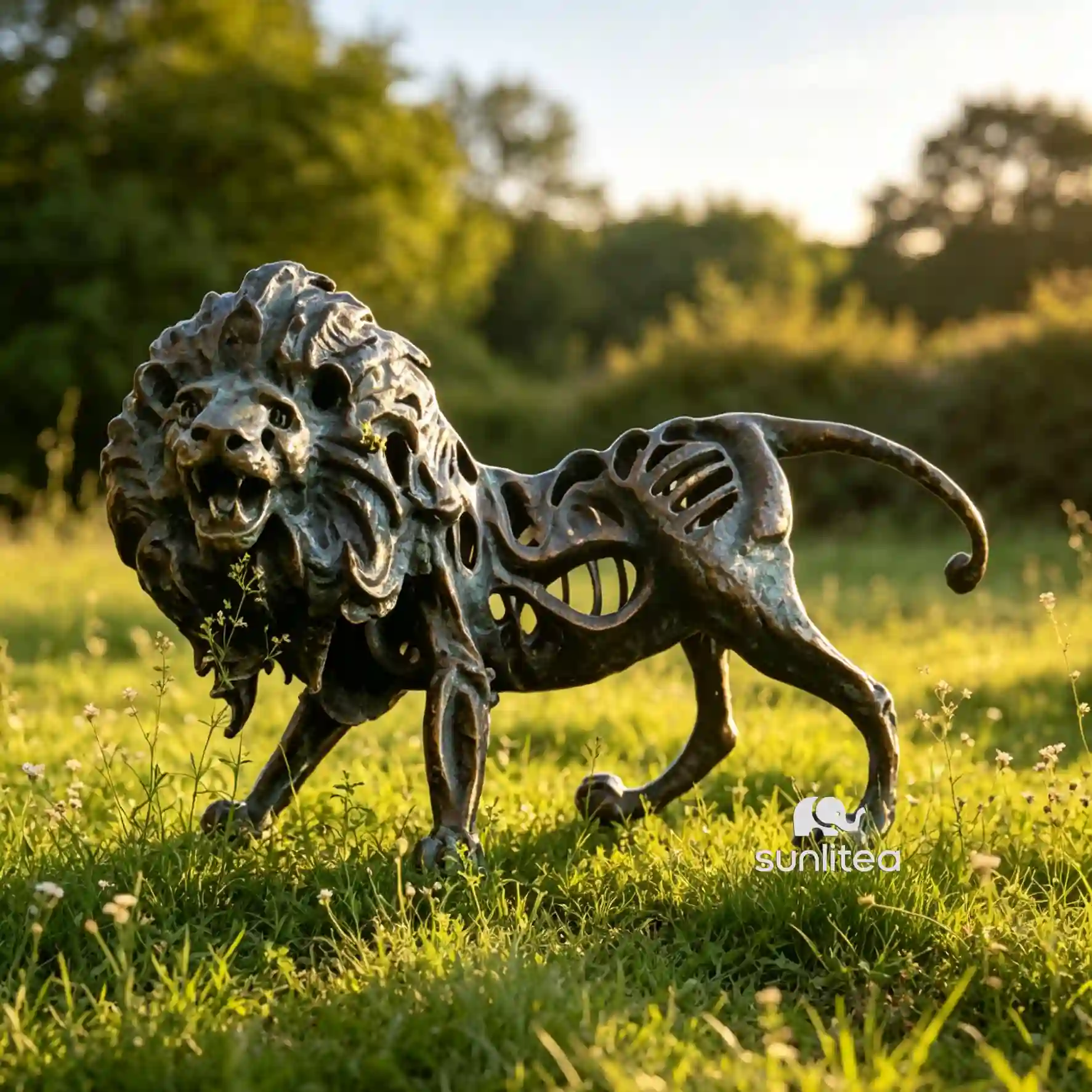 Abstract Metal Lion Sculpture