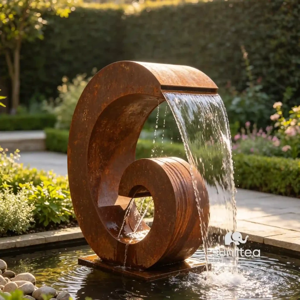 C Shaped Corten Steel Fountain