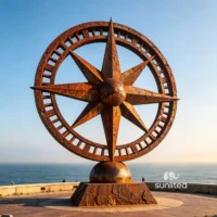 Corten Steel Compass Sculpture