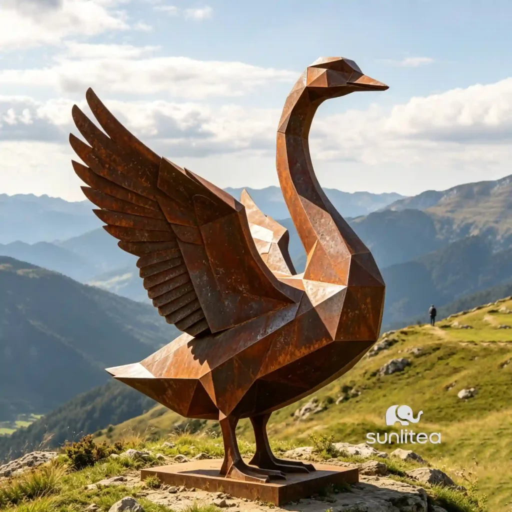 Corten Steel Geometric Goose Sculpture