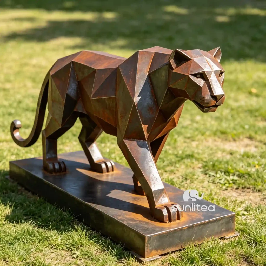 Corten Steel Leopard Statue