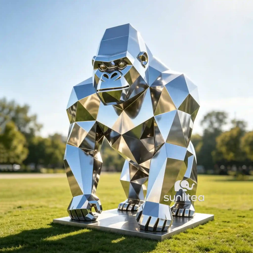 Geometric Aluminum Gorilla Statue