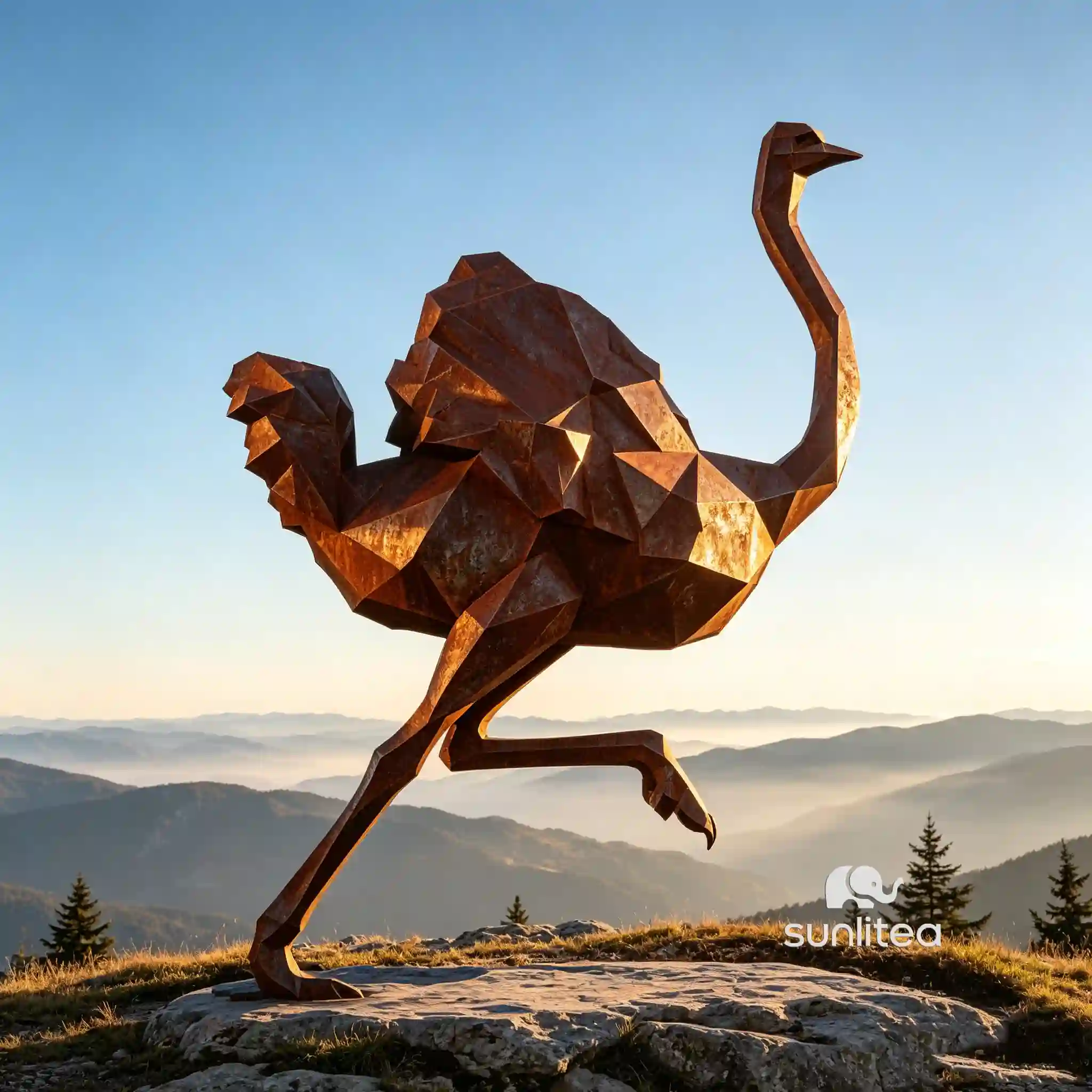 Geometric Metal Ostrich Sculpture