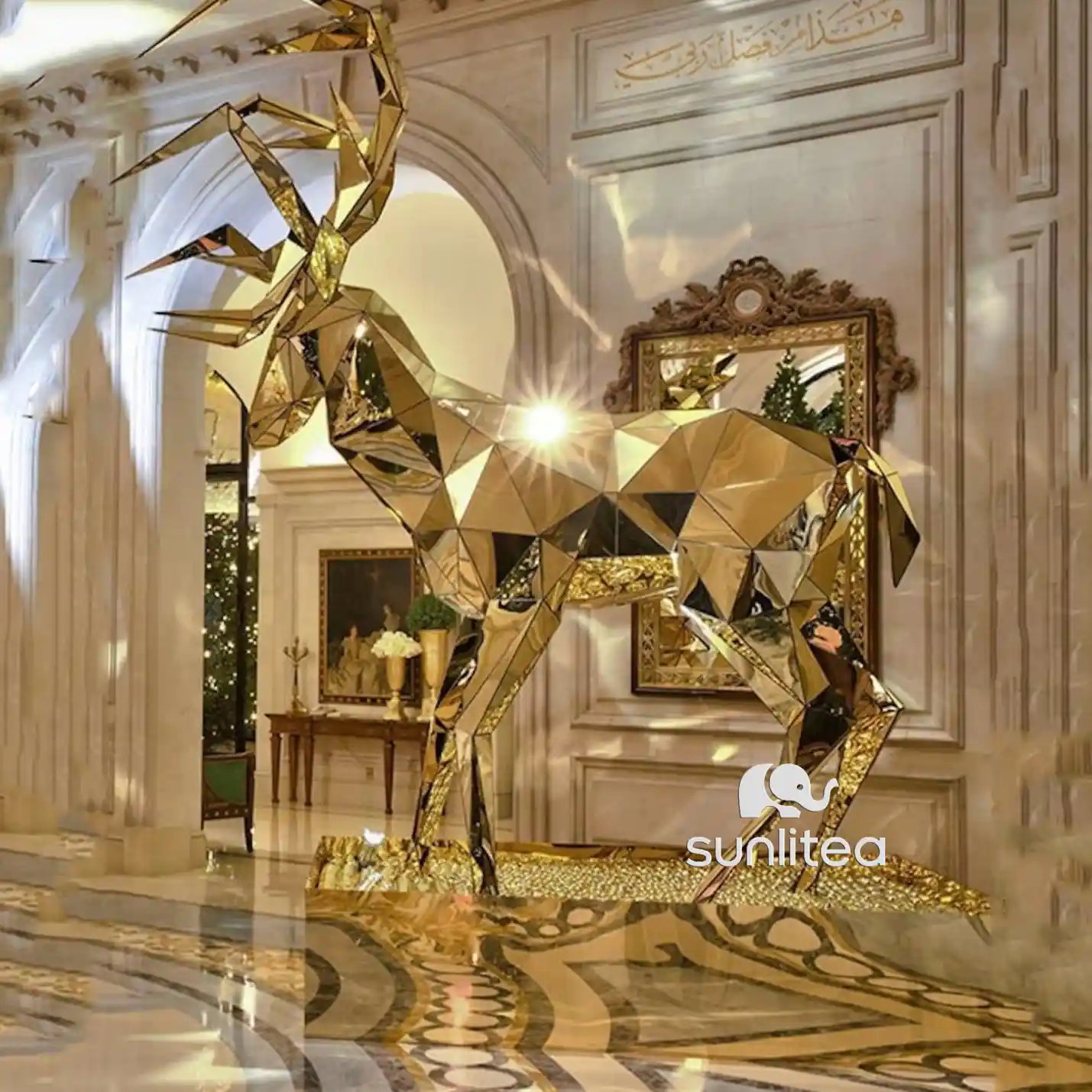 Gold Christmas Reindeer Sculpture