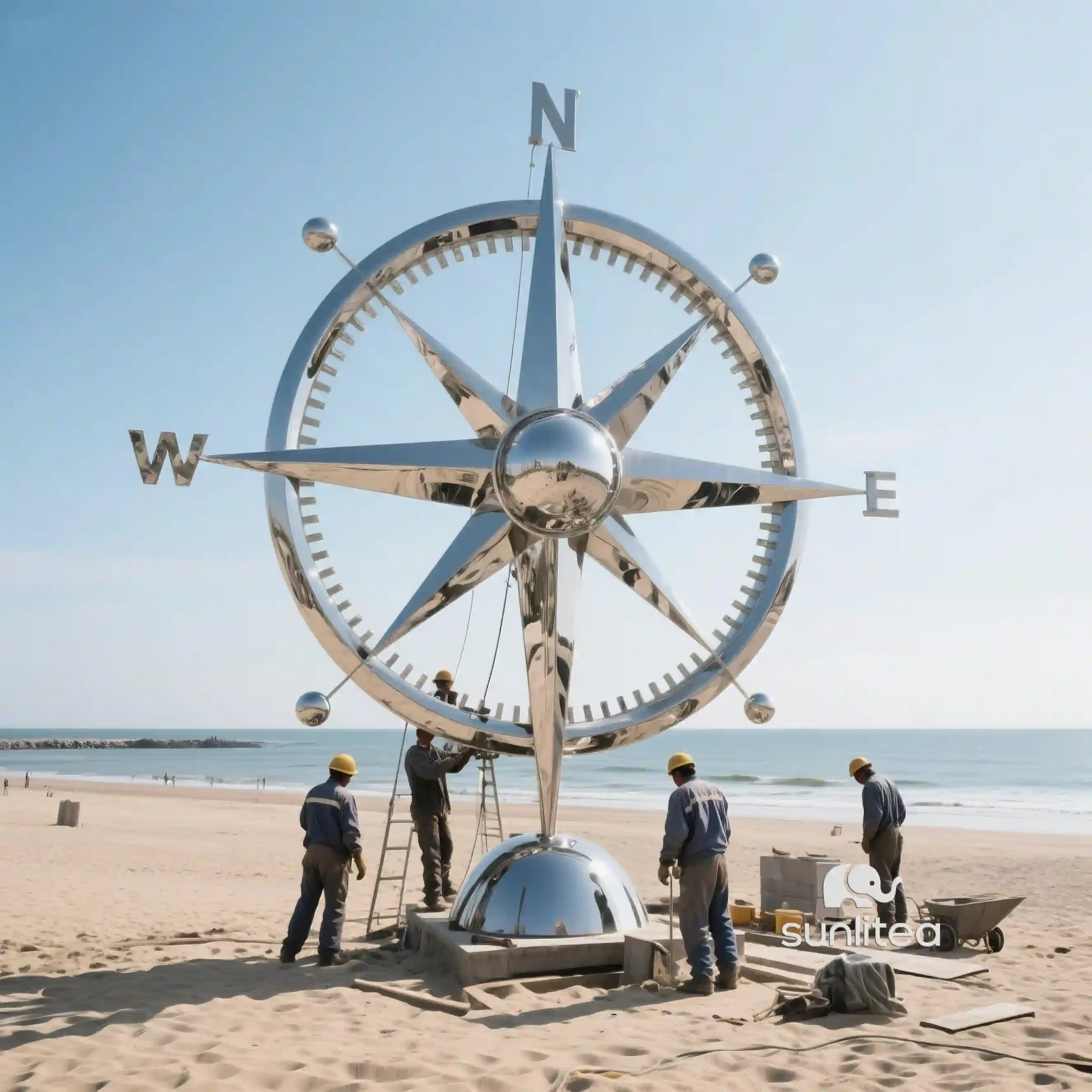 Metal Nautical Compass Sculpture