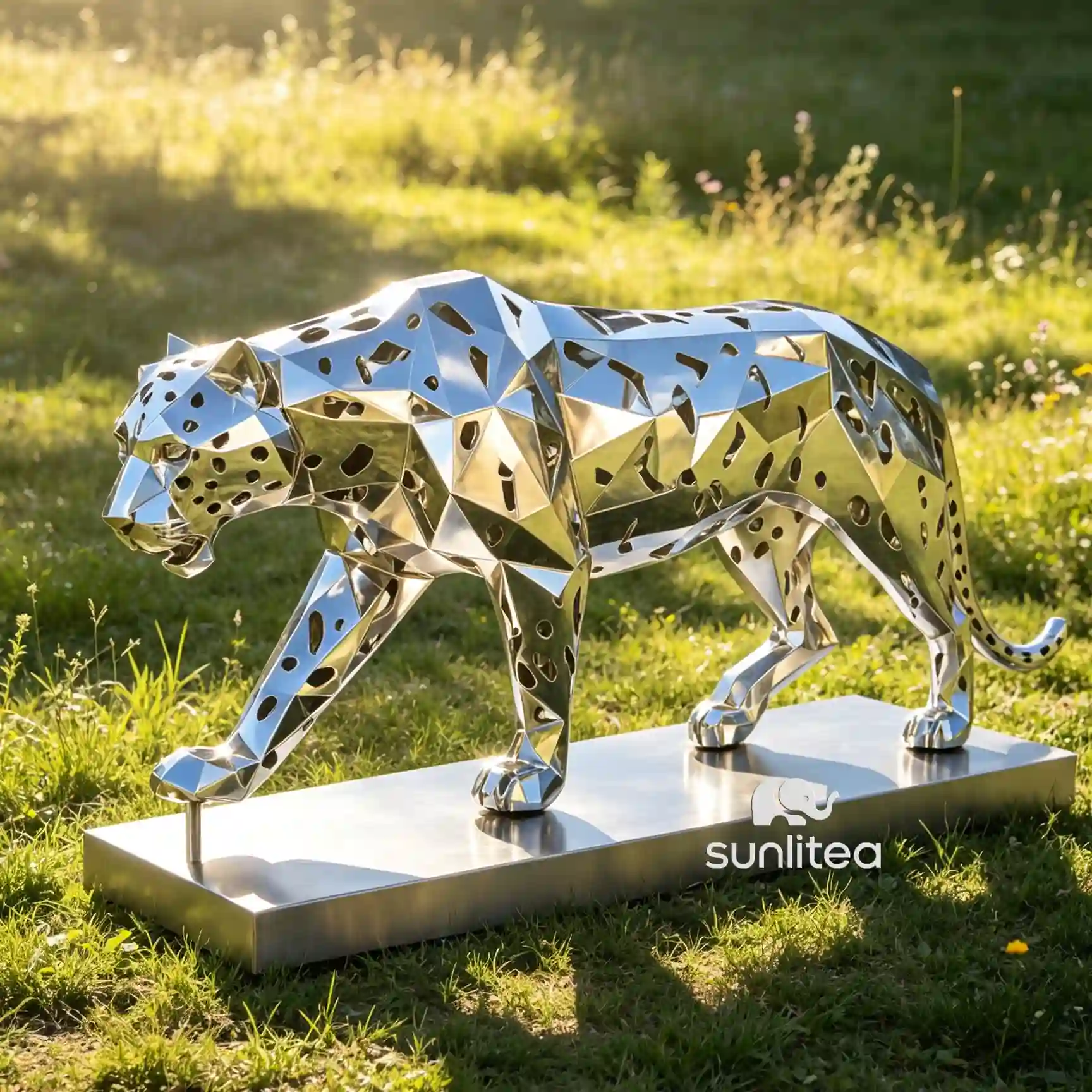 Openwork Aluminum Leopard Statue
