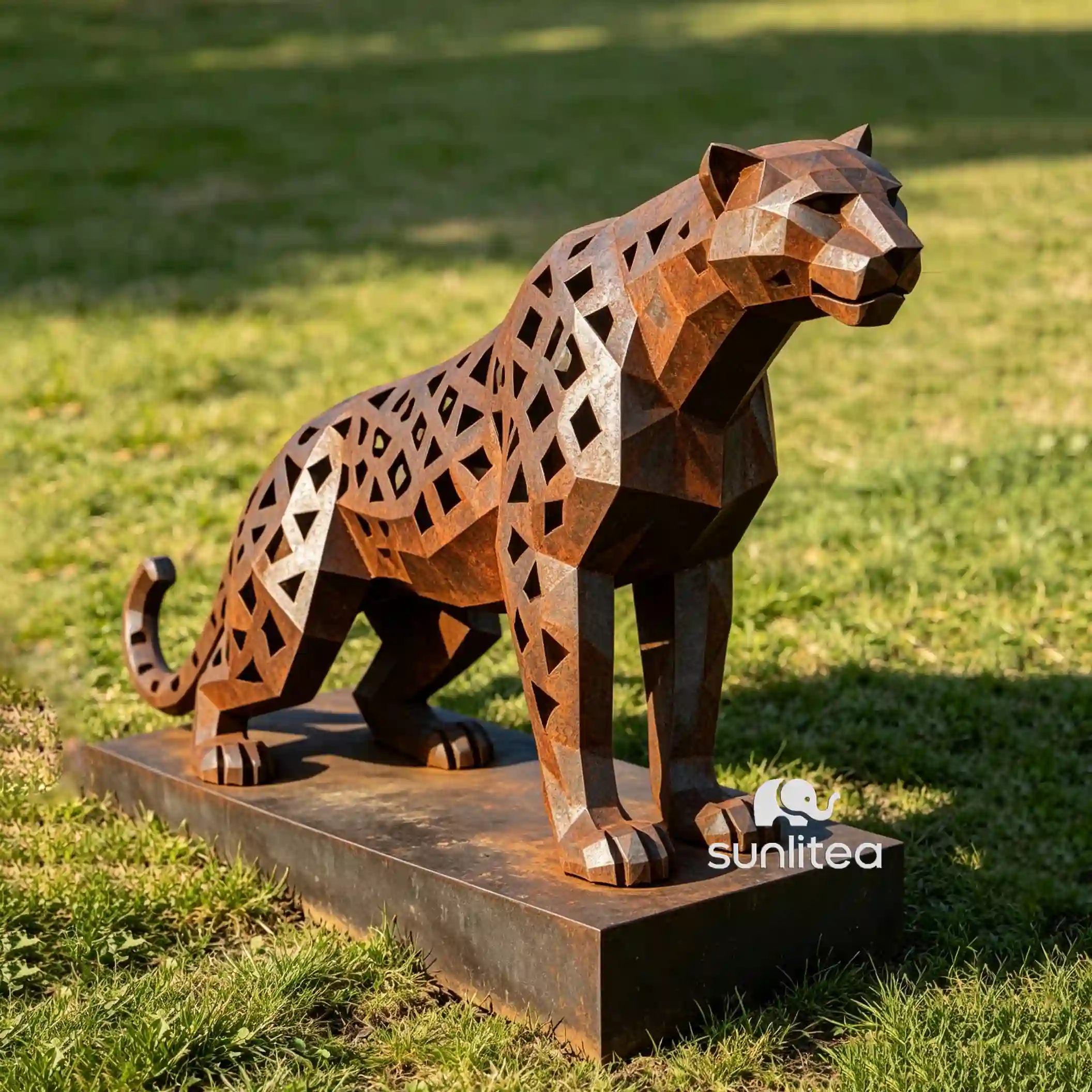 Openwork Corten Steel Leopard Statue