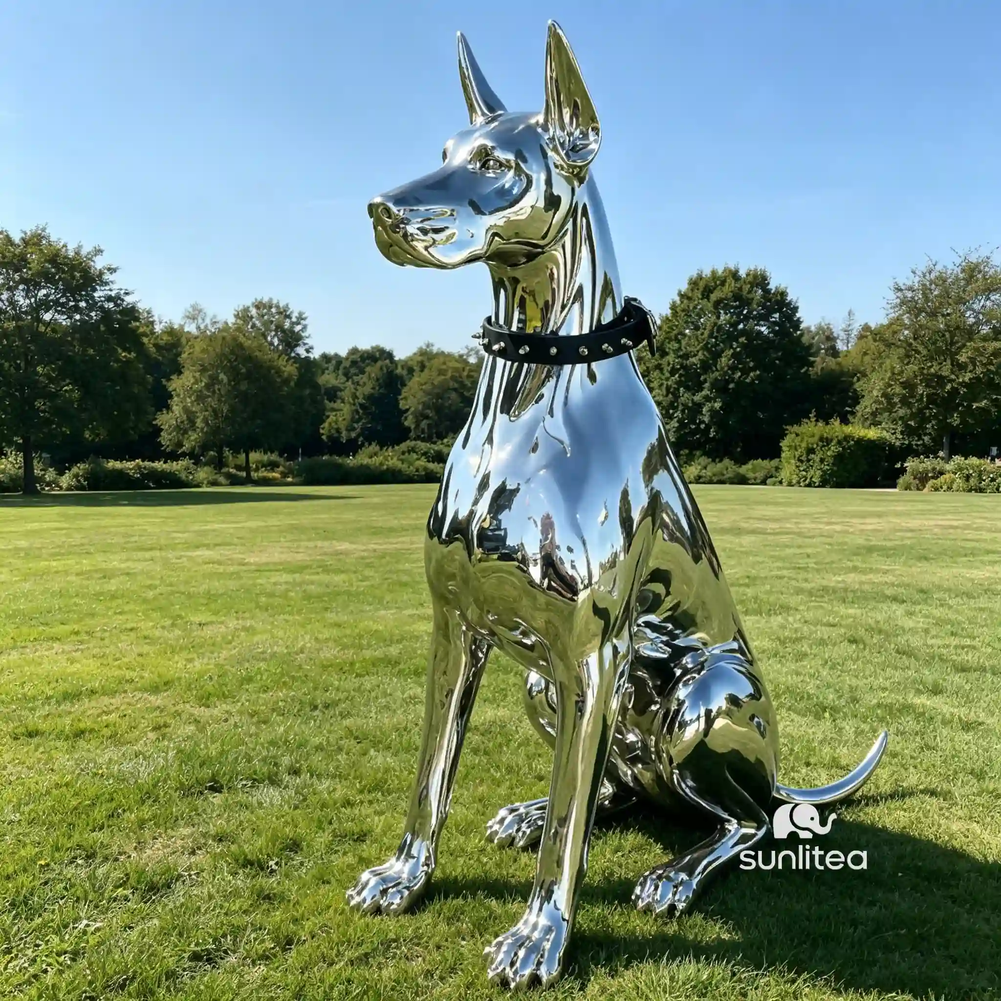 Silver Doberman Statue
