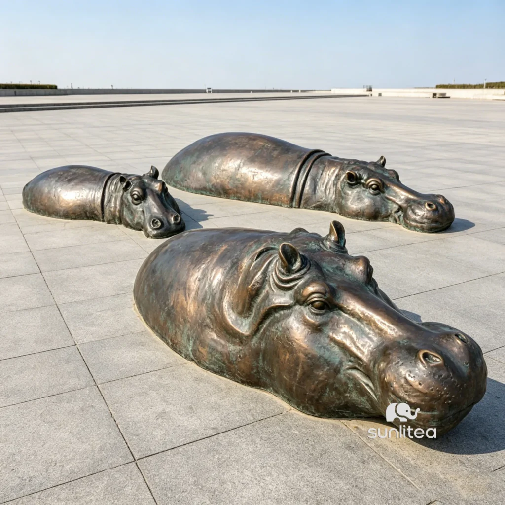 Swimming Hippo Garden Statues