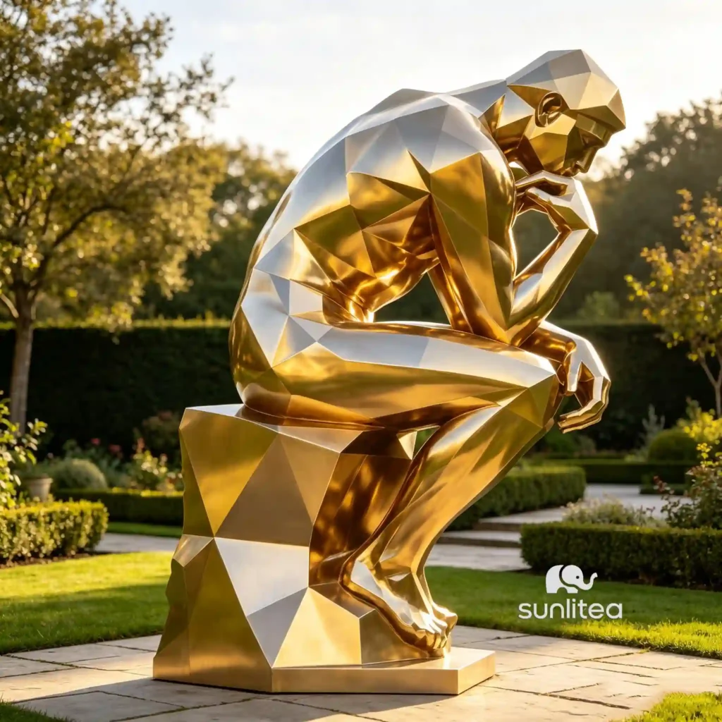 Abstract Gold Thinker Statue