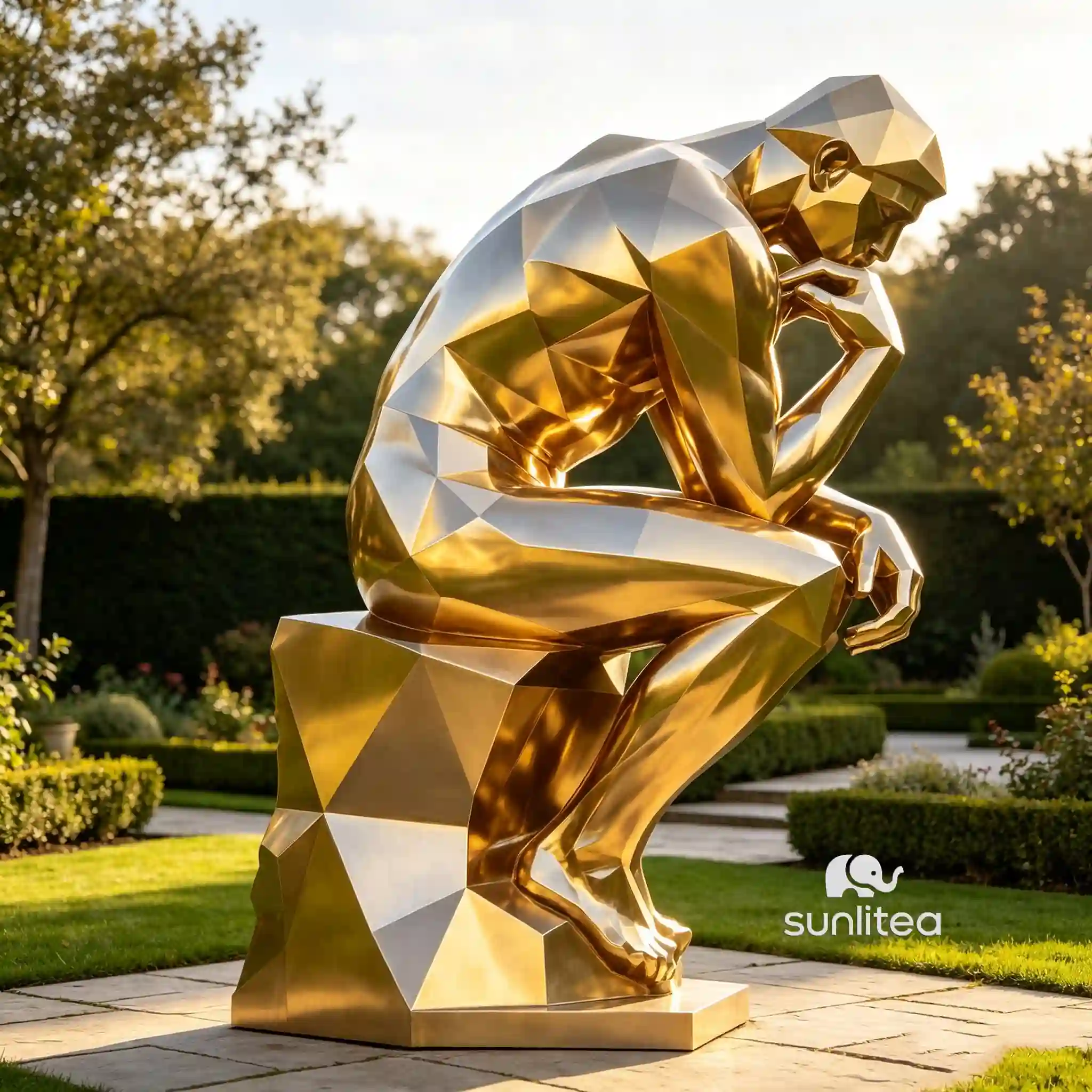 Abstract Gold Thinker Statue