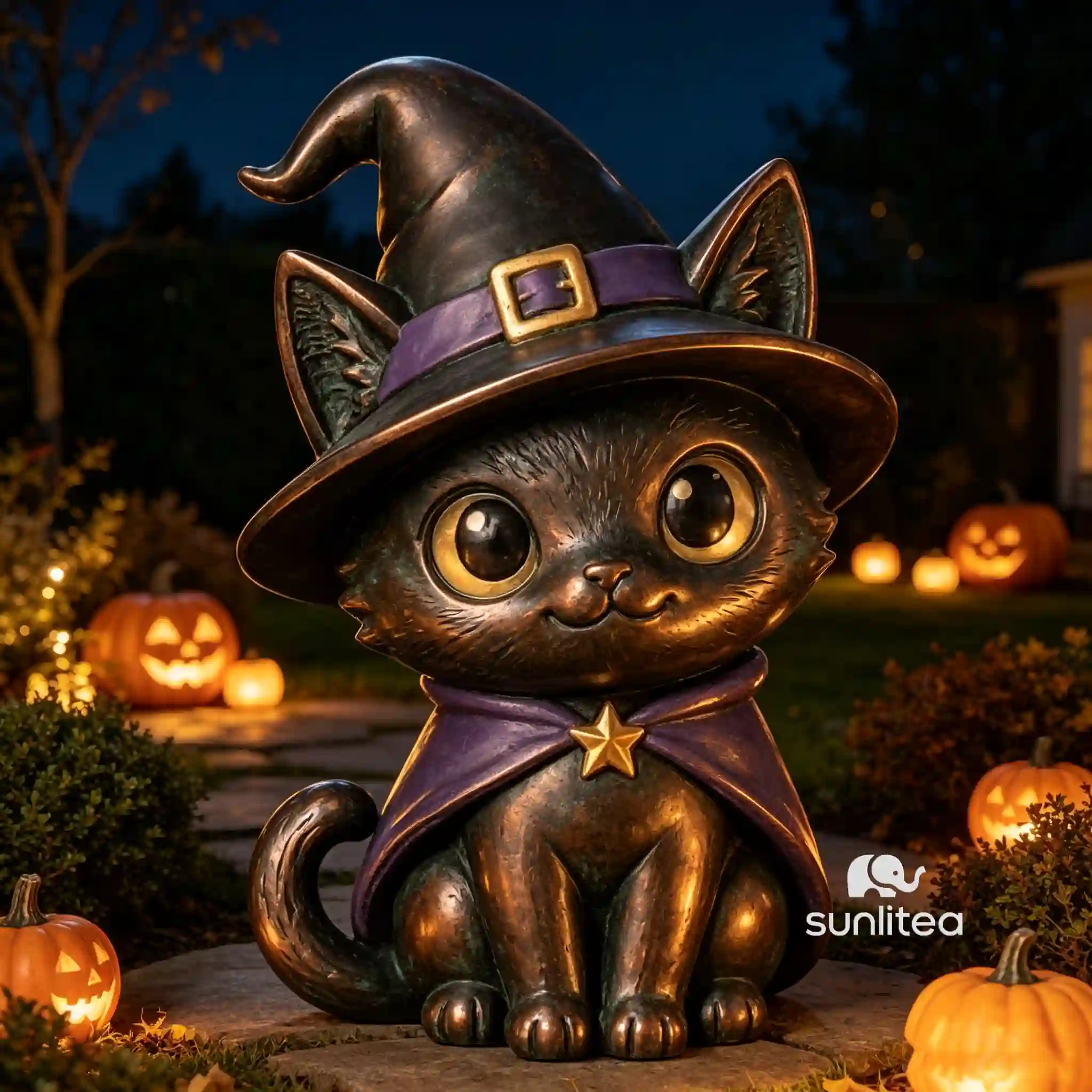Black Cat Halloween Statue