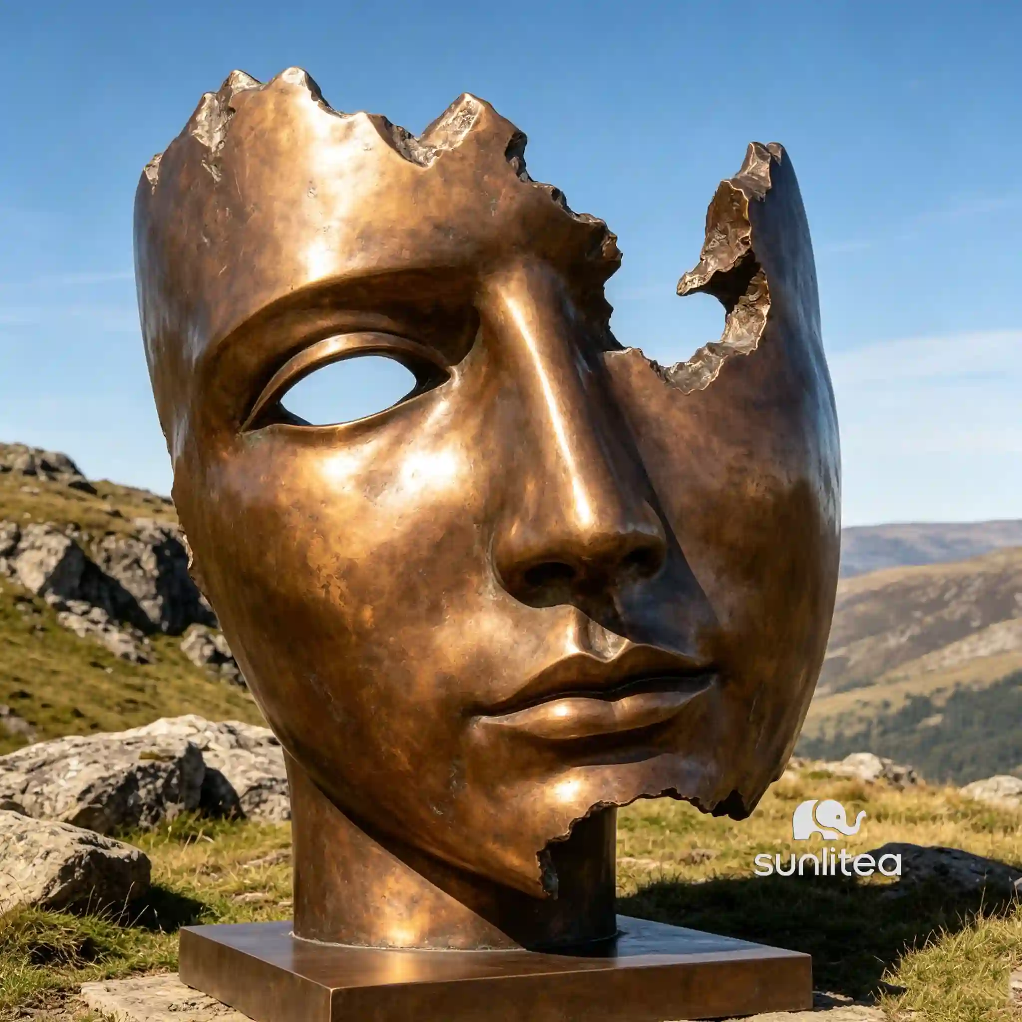 Bronze Abstract Face Sculpture