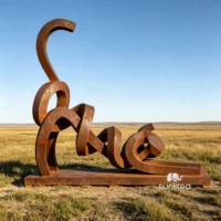 Corten Steel Abstract Cat Sculpture