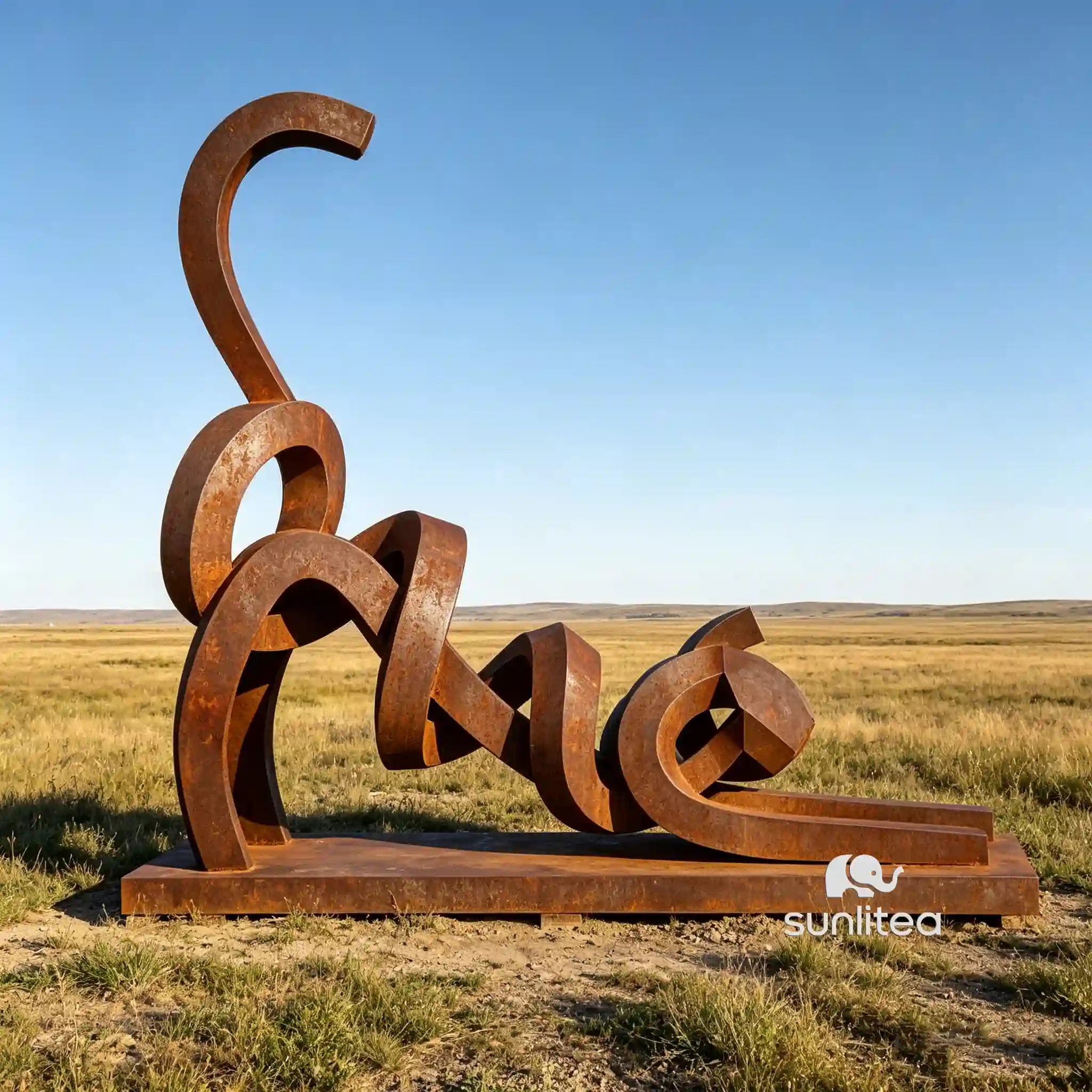 Corten Steel Abstract Cat Sculpture