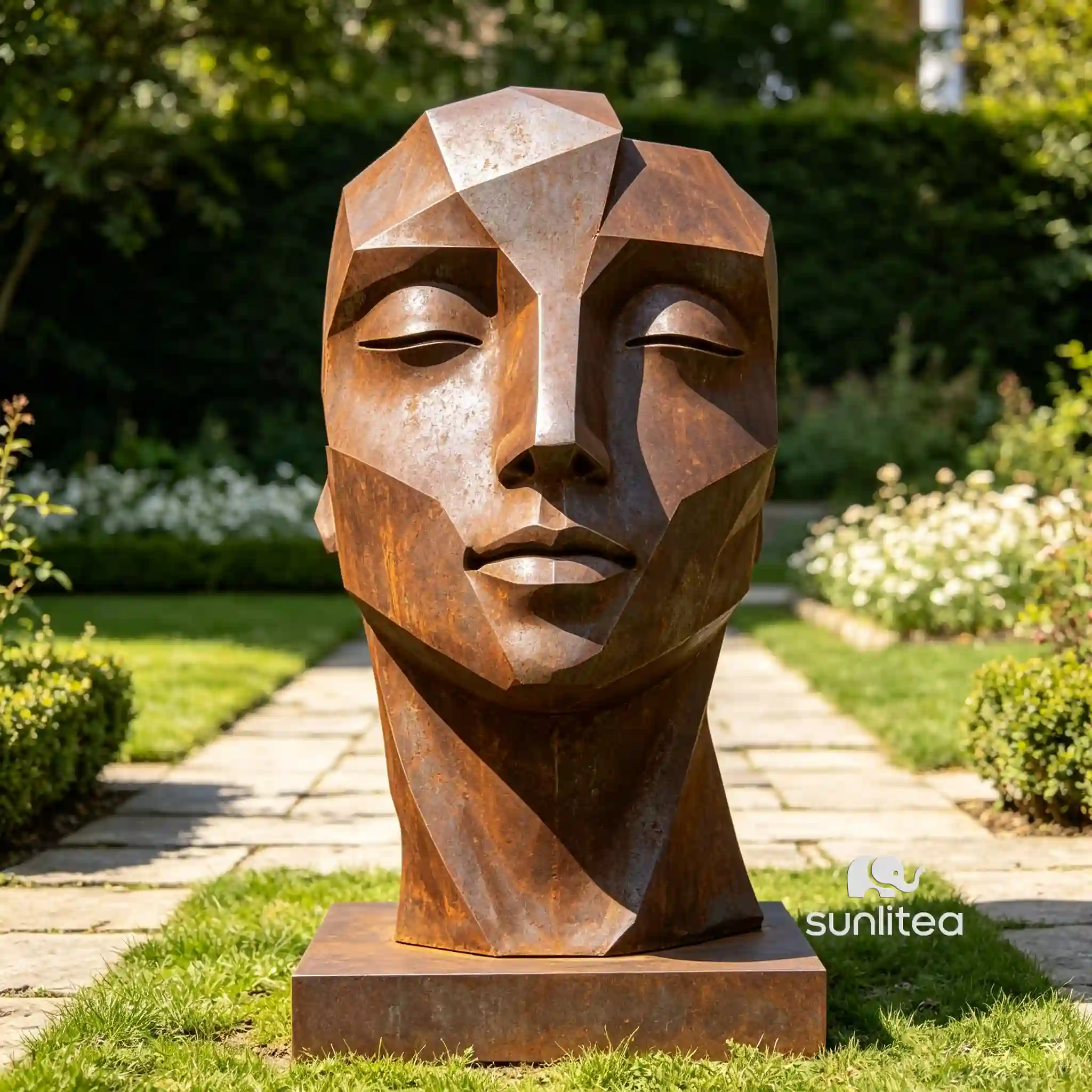 Corten Steel Abstract Face Statue