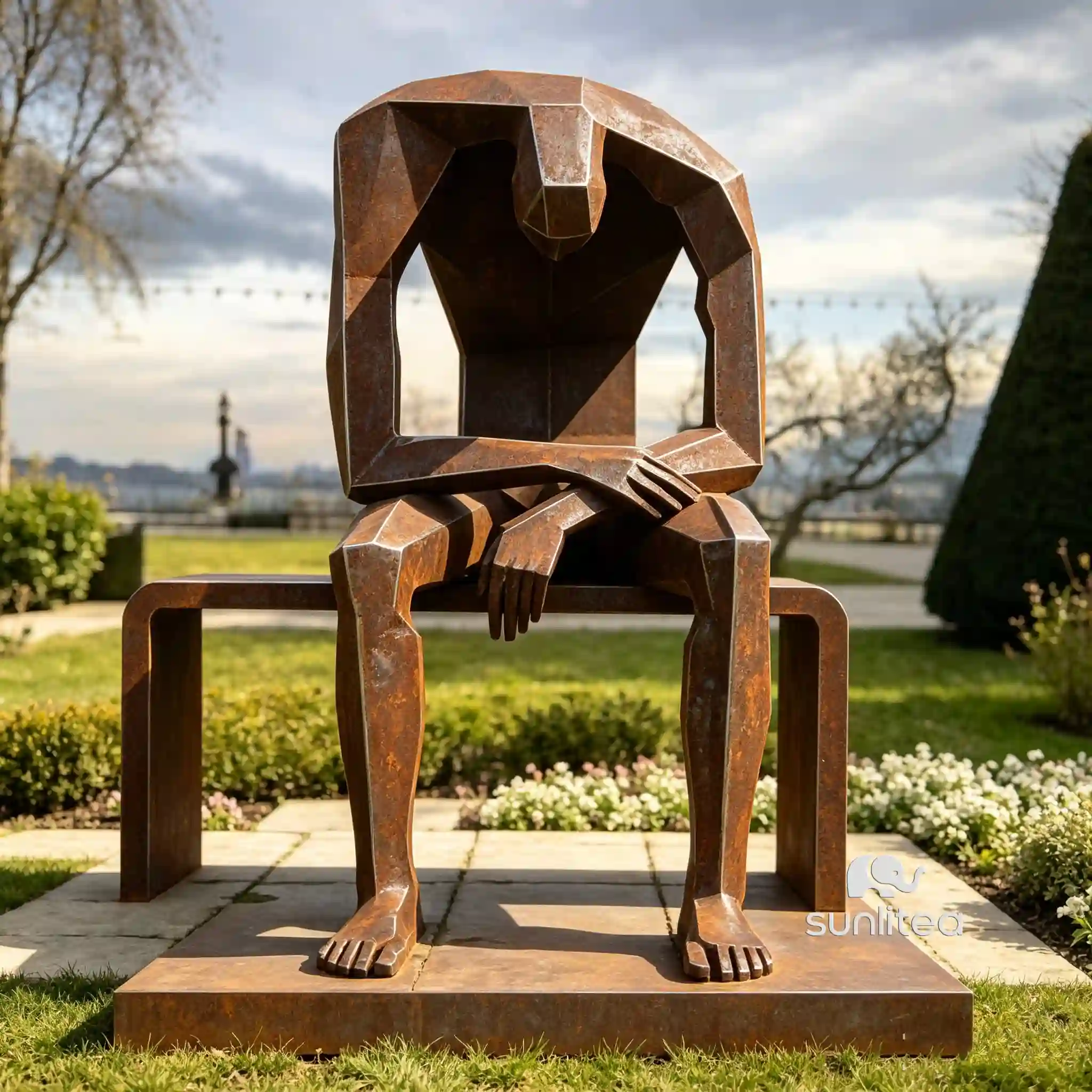 Corten Steel Abstract Thinker Statue