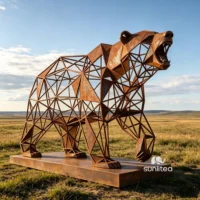 Corten Steel Geometric Wire Abstract Bear Sculpture