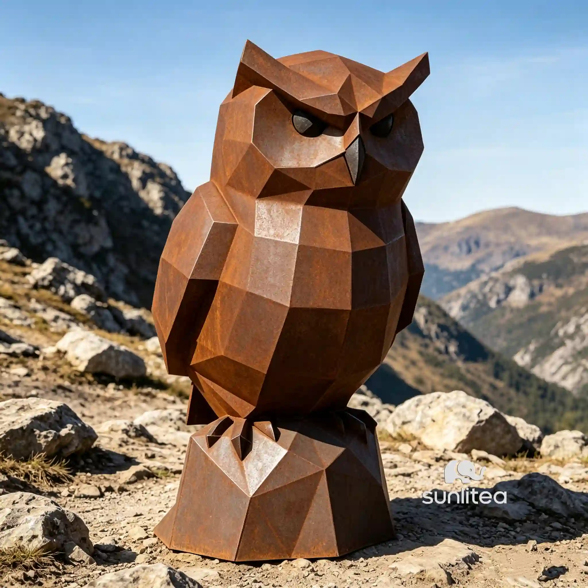 Garden Rust Geometric Owl Statue