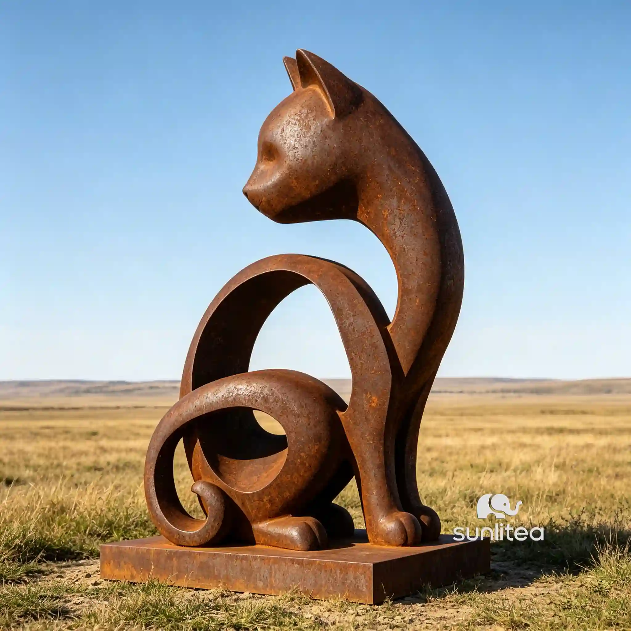Metal Abstract Cat Sculpture