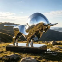 Mirror Metal Abstract Bull Sculpture