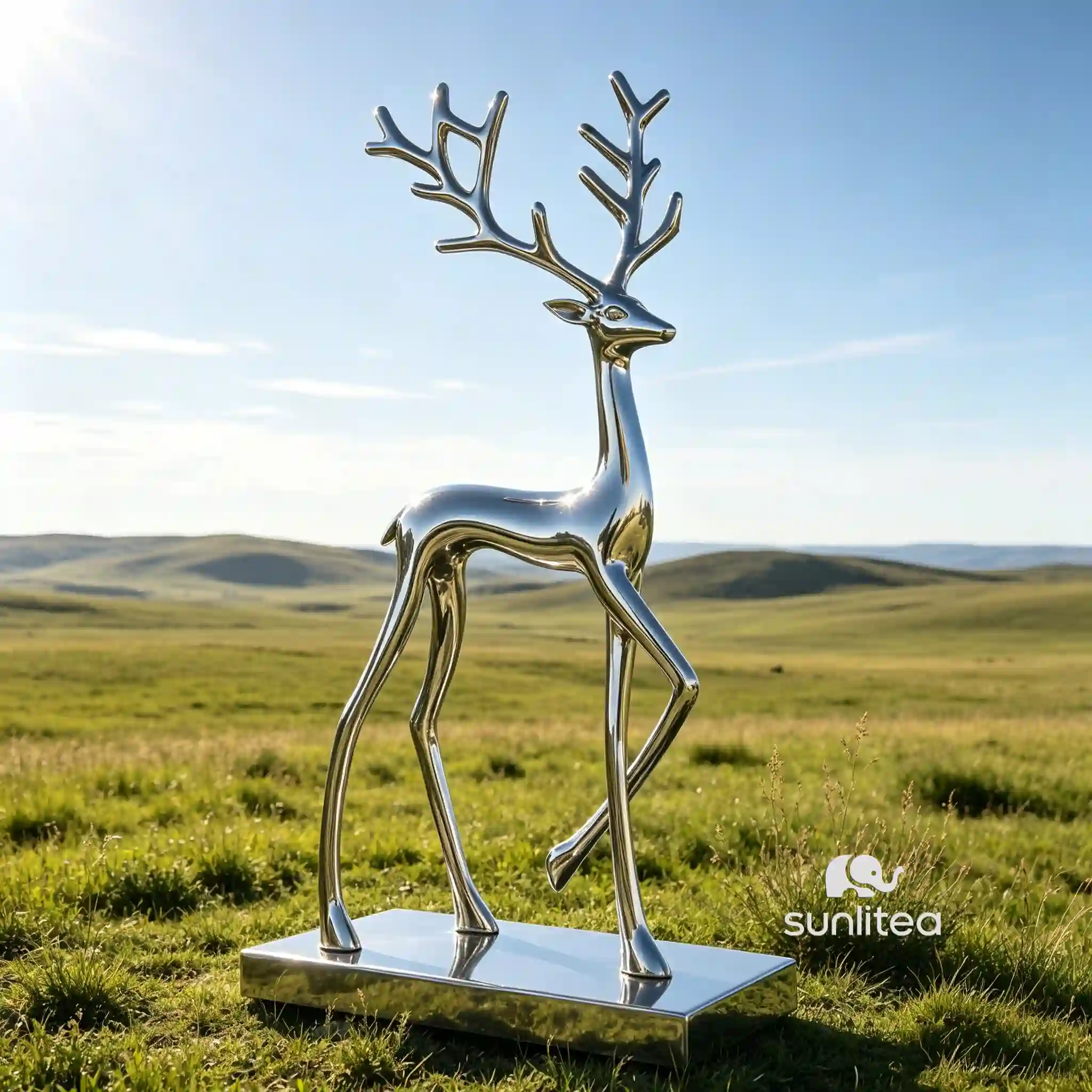 Mirror Metal Abstract Deer Sculpture