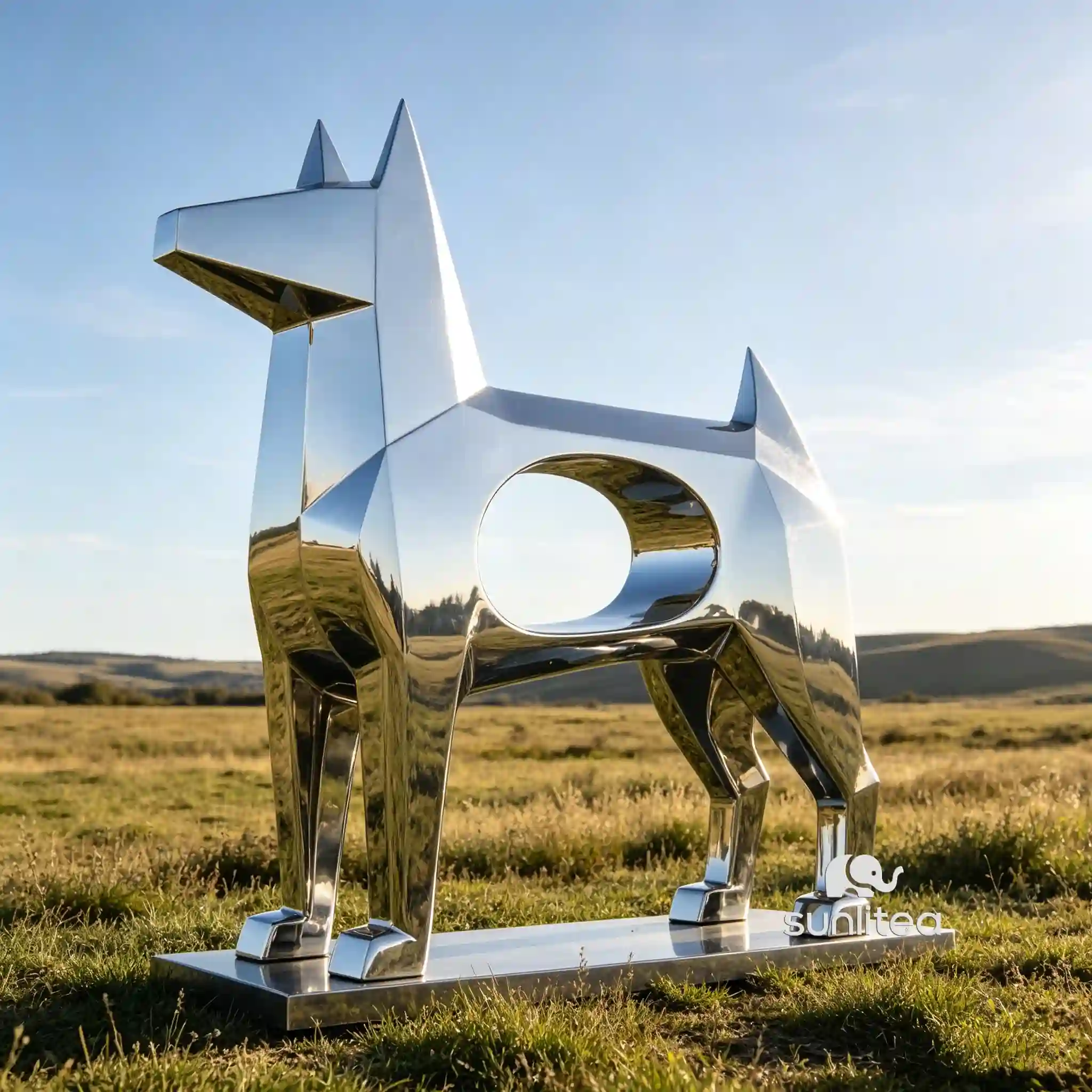 Mirror Metal Abstract Dog Sculpture