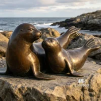 Mother Harbor Seal Statue with Pup