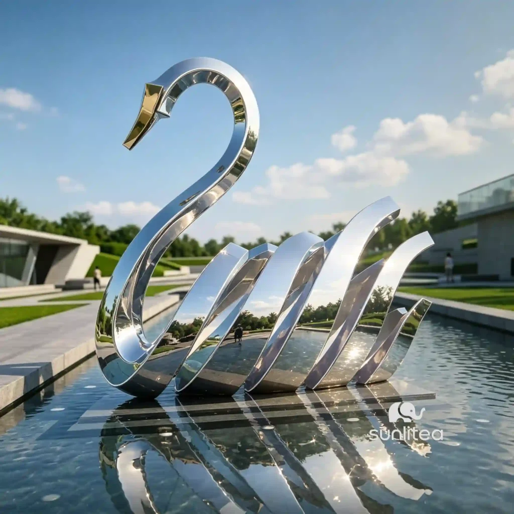 Outdoor Steel Abstract Swan Sculpture