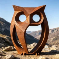 Rust Abstract Owl Sculpture