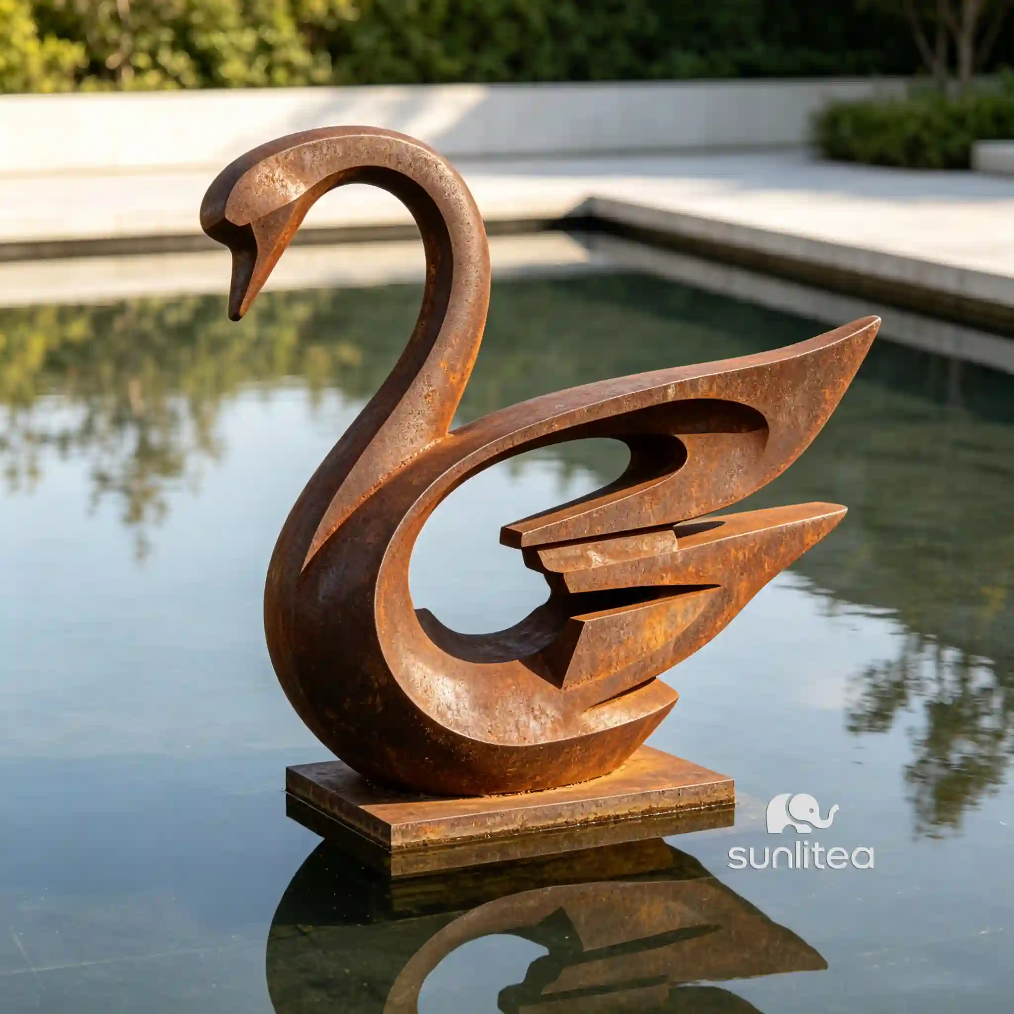 Rust Metal Abstract Swan Sculpture