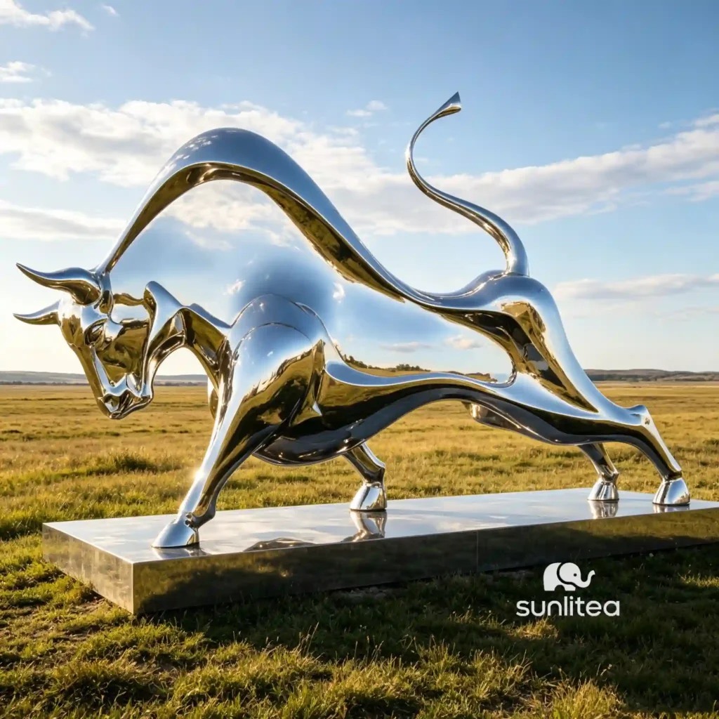 Stainless Steel Abstract Bull Sculpture
