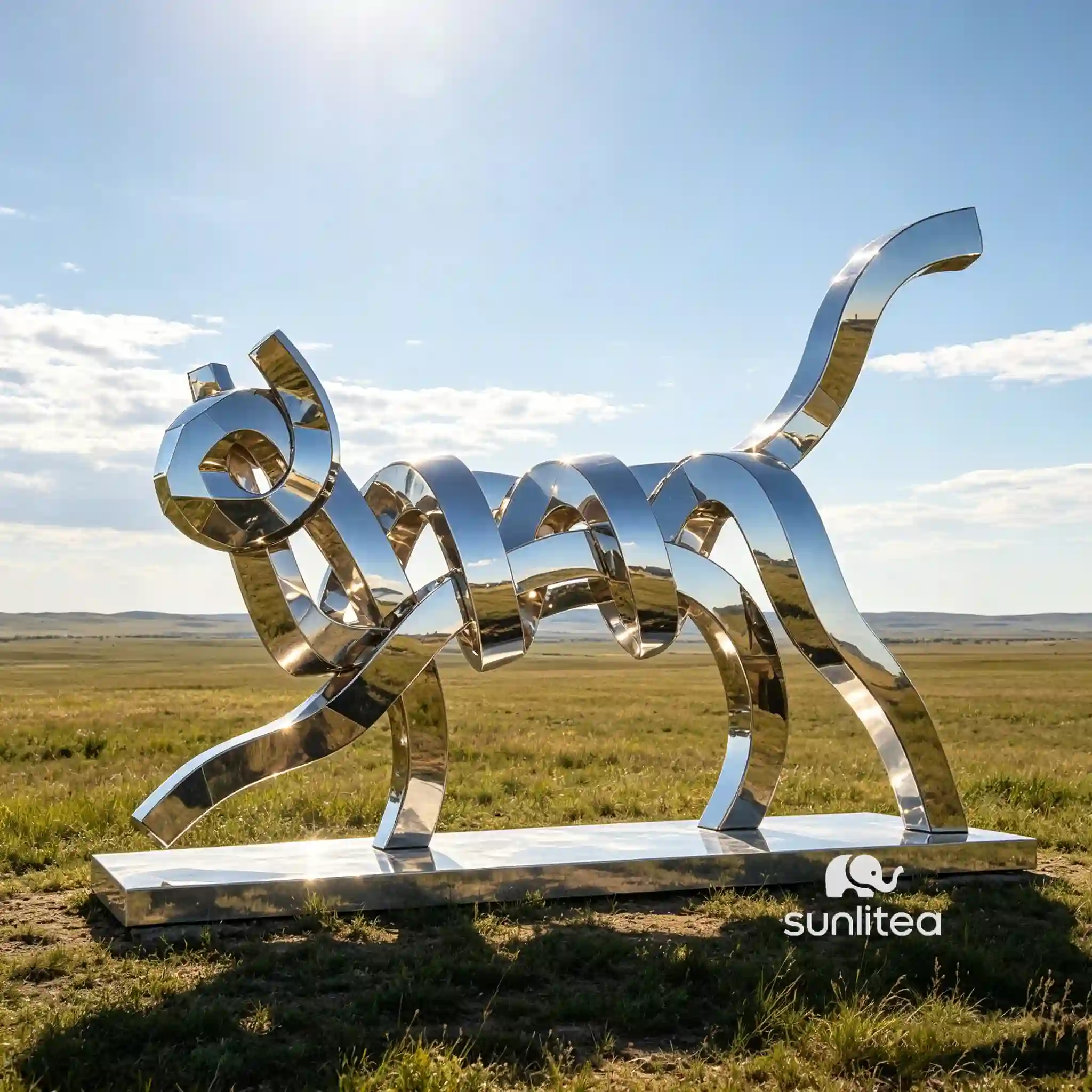 Stainless Steel Abstract Cat Sculpture