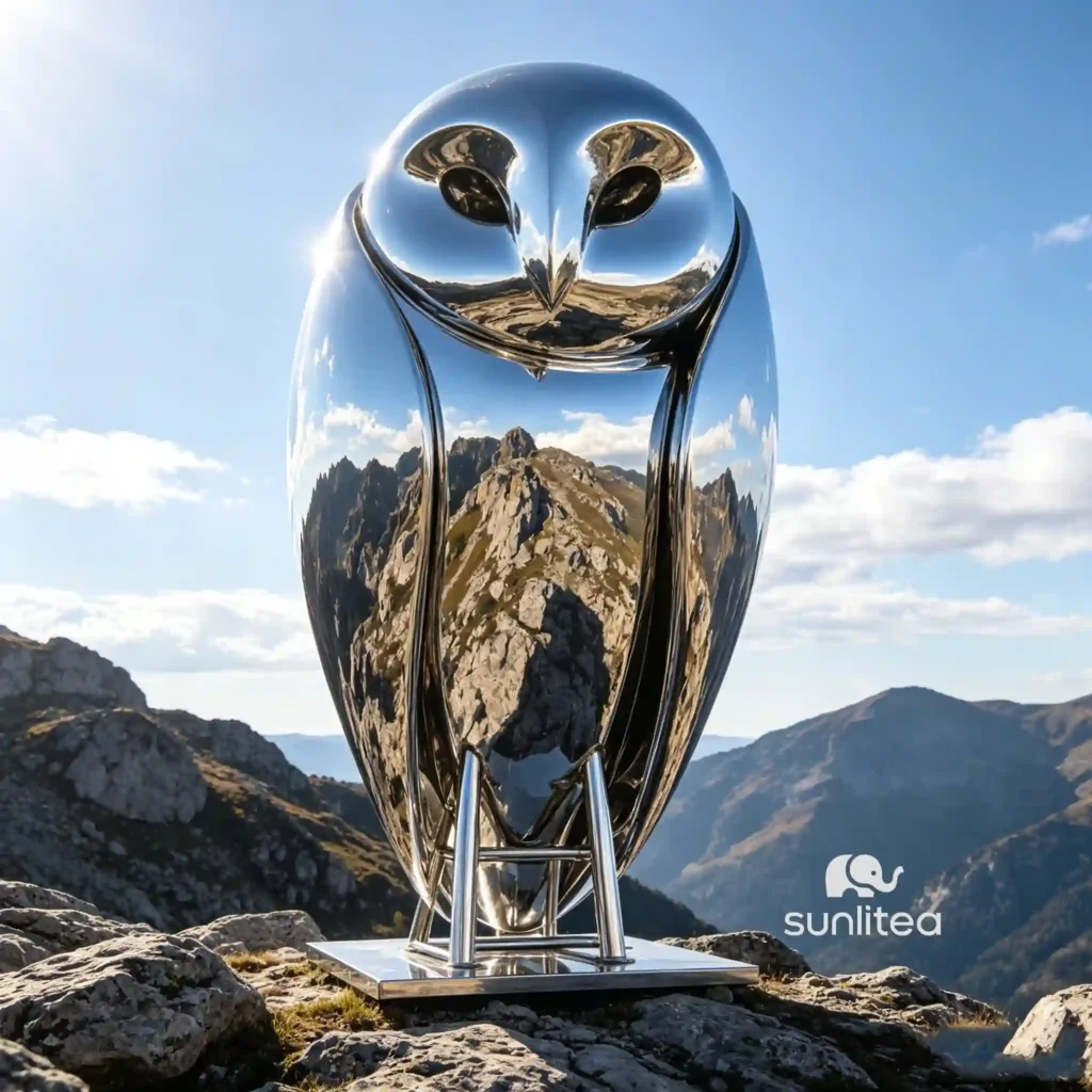 Stainless Steel Abstract Owl Sculpture